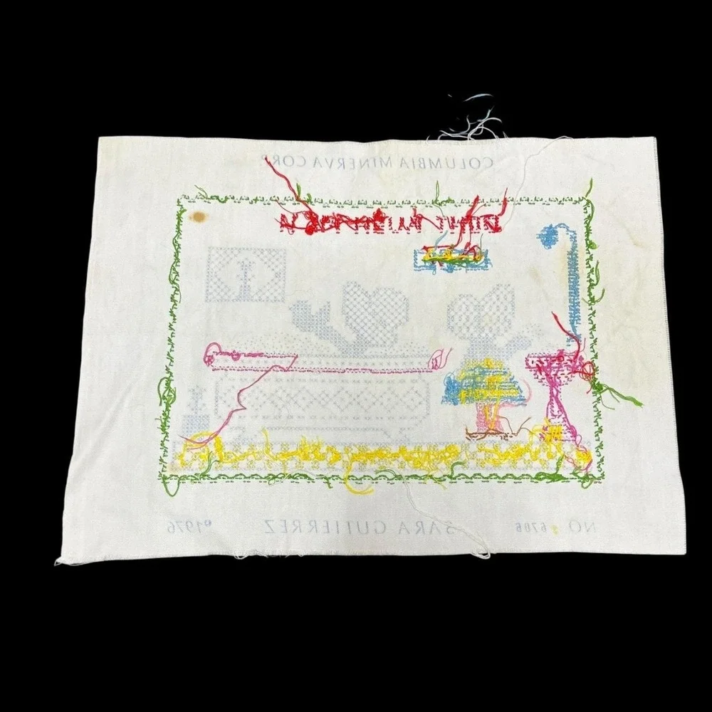 Unfinished Cross Stitch Fabric Pattern Bathroom Grannycore 
